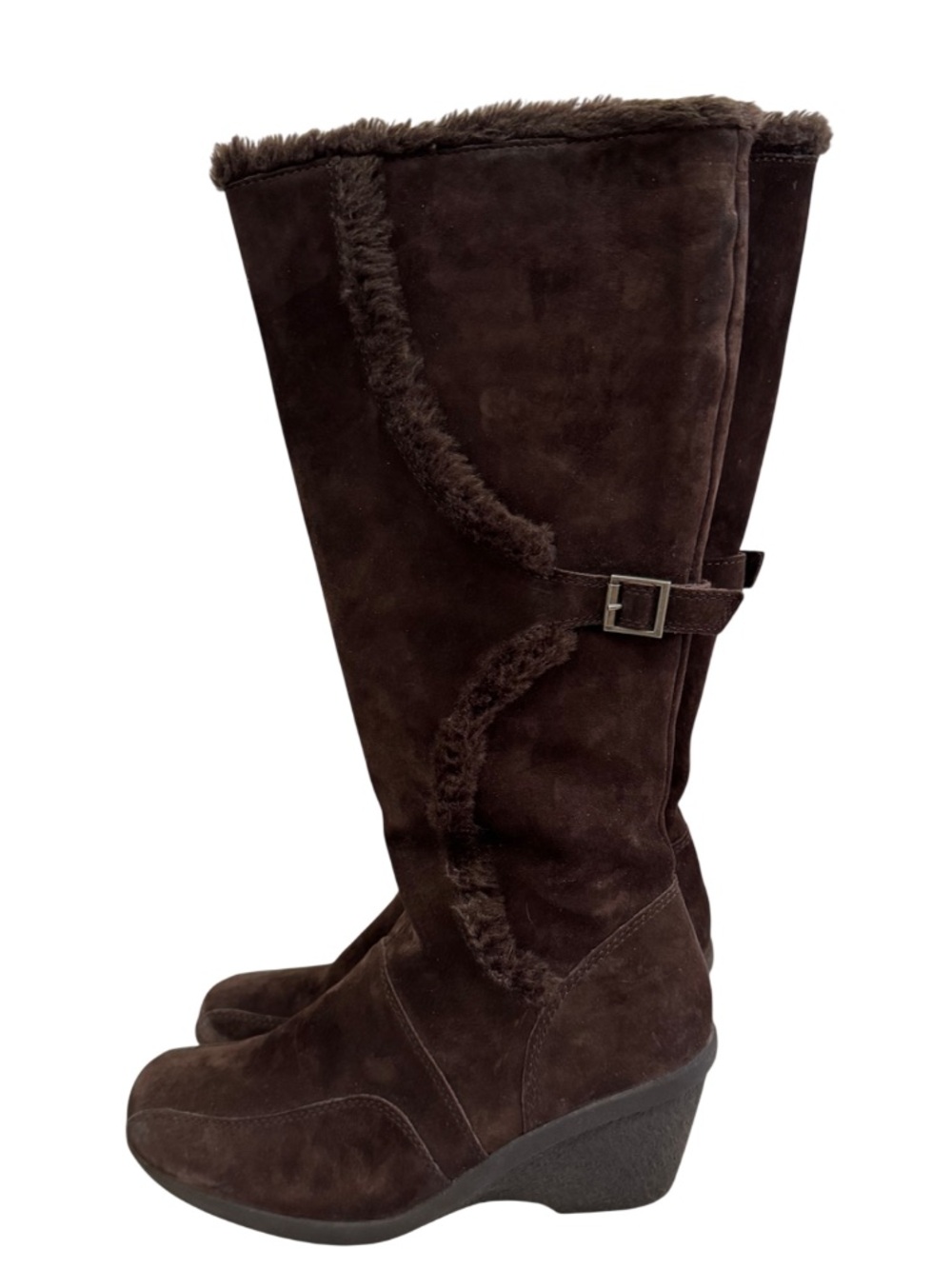 Hush Puppies Brown Suede Knee High Boots Wedge‎ Heel Size 7